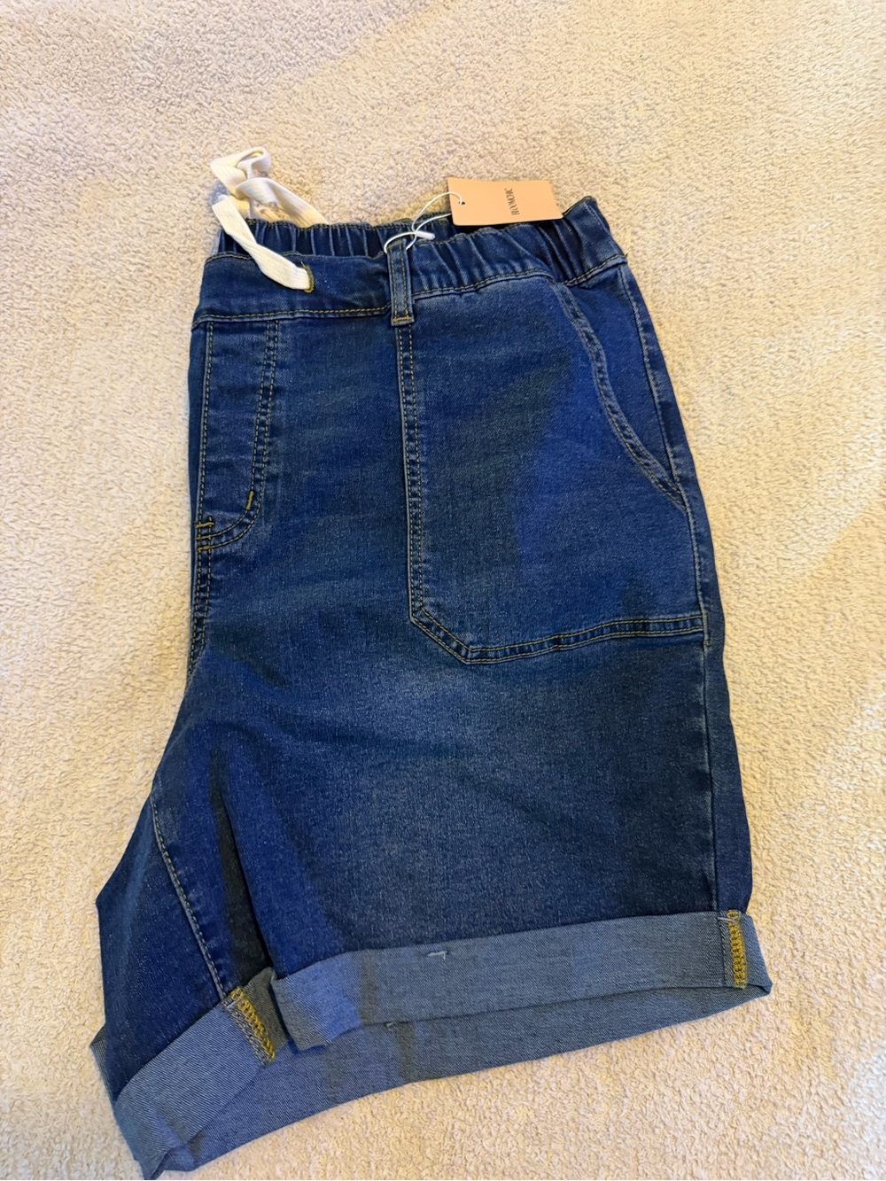 BloomChic Dark Blue Denim Drawstring Shorts - Picture 4 of 5
